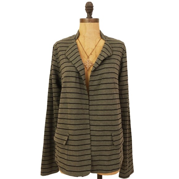 Dolan Anthropologie Left Coast Open Jacket Blazer M Green Black Striped EUC B50 - Picture 1 of 5
